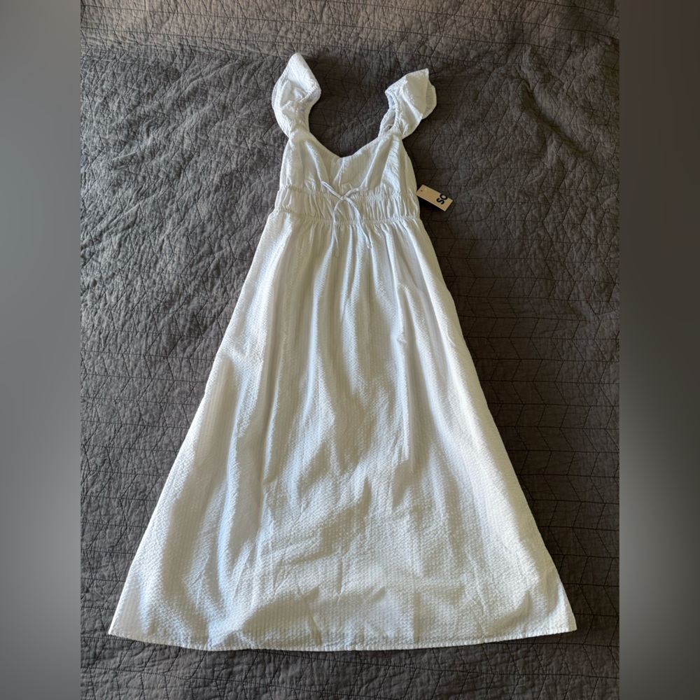 NWT SO white dress Seersucker midi flutter sleeve milkmaid dress size medium - Picture 13 of 16